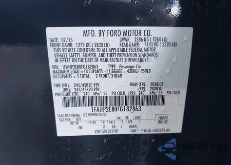 2015 Ford Taurus Sel из США, поврежденный, VIN 1FAHP2E80FG182863
